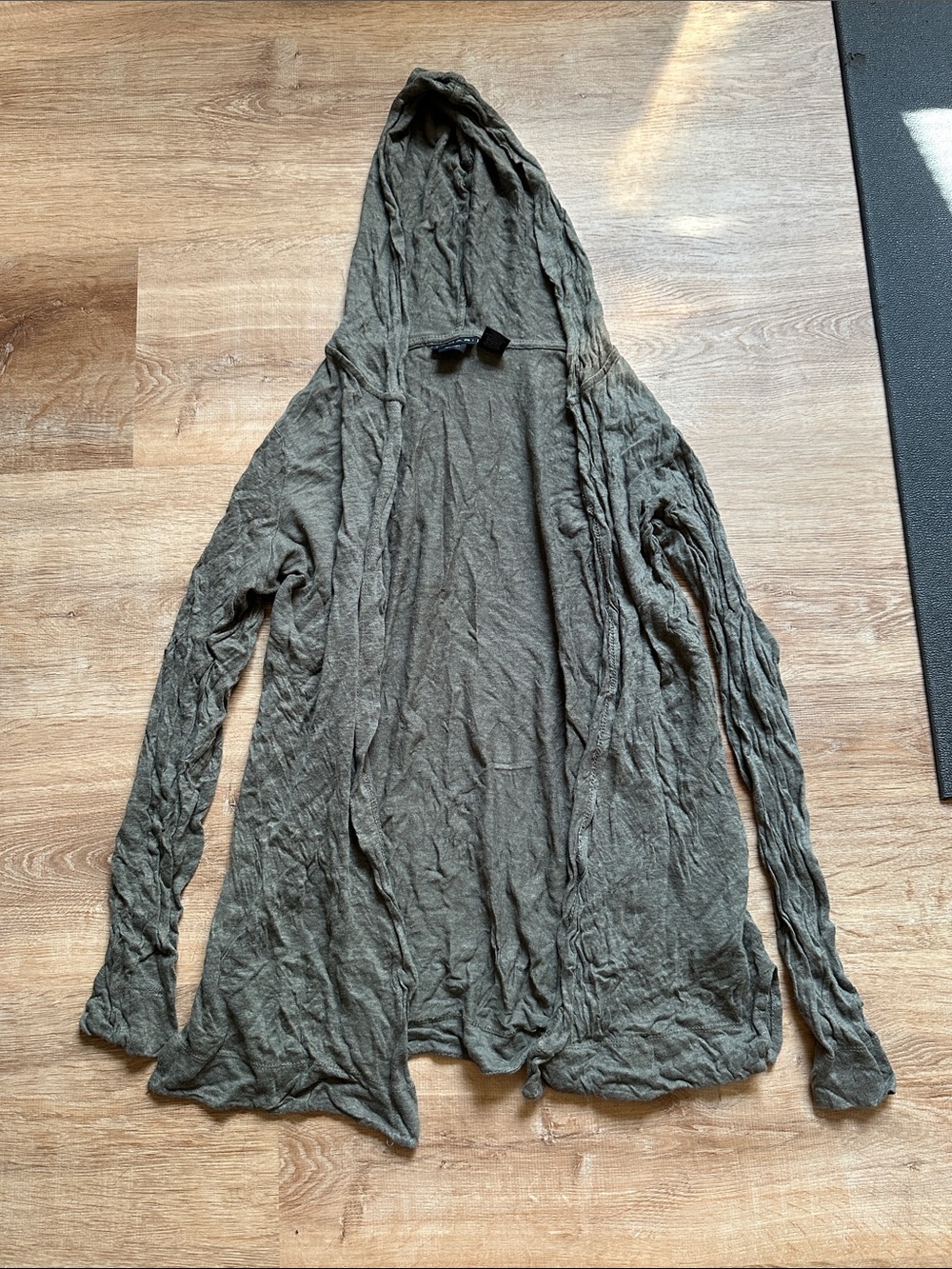 Tahari Olive Linen Hooded Open Cardigan